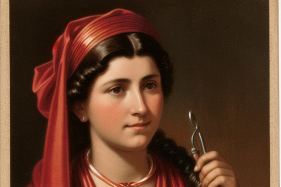A woman holding a scarlet cord